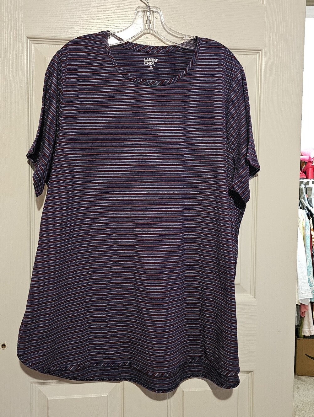 Lands' End Striped Short Sleeve Tee in Navy and Purple Sz 2X